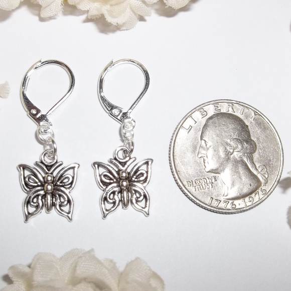 Silver Butterfly Earrings Lever Back Set NWT 4943 - Picture 2 of 8